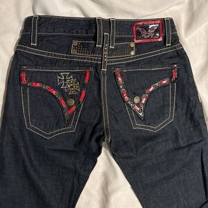 New Robins Jeans Red Lace Long Flap Wings Studded Pocket 31